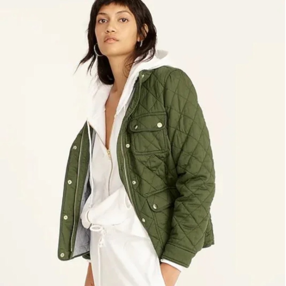 J. Crew New quilted downtown field jacket in Deep Moss